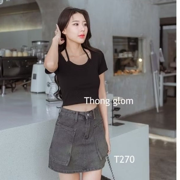 【T141】THONGGLOM TG家挂脖假两件上衣Tee