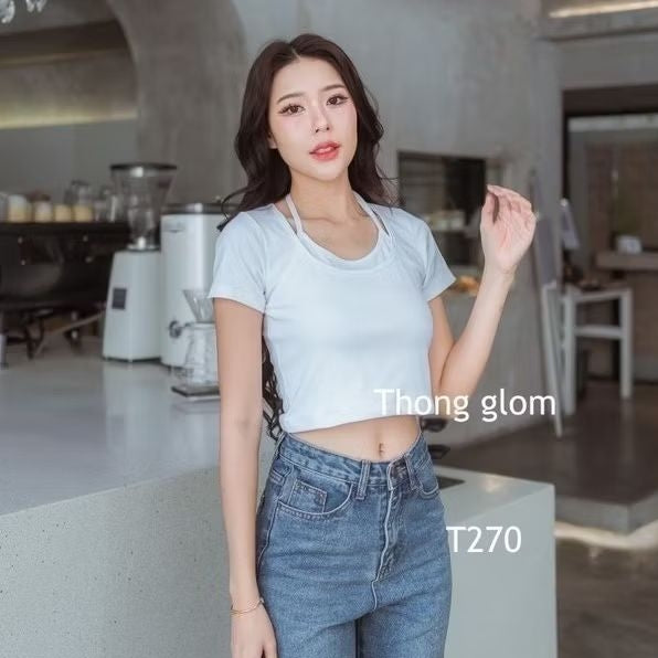 【T141】THONGGLOM TG家挂脖假两件上衣Tee