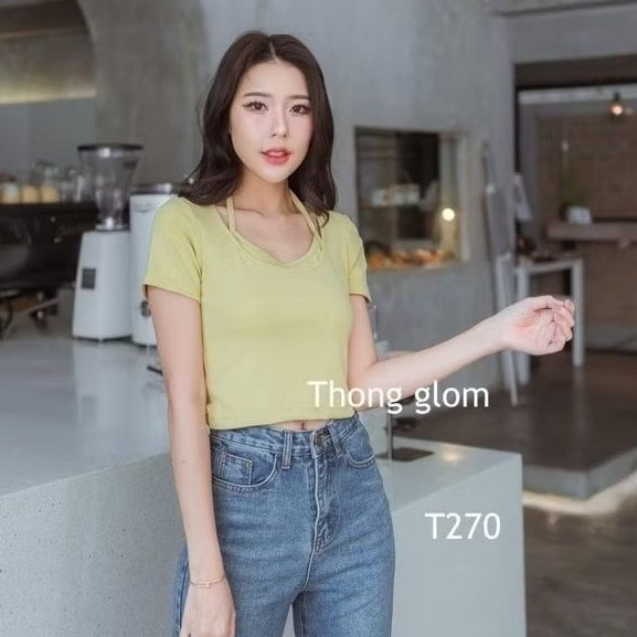 【T141】THONGGLOM TG家挂脖假两件上衣Tee