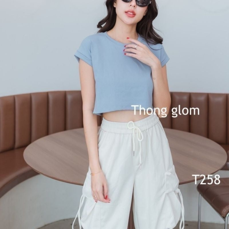 【T613】ThongGlom 弹力棉纯色宽松短款上衣