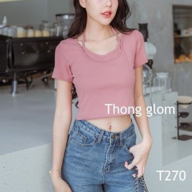 【T141】THONGGLOM TG家挂脖假两件上衣Tee