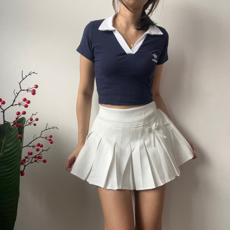 【T363】西装蝴蝶结百褶半身裙