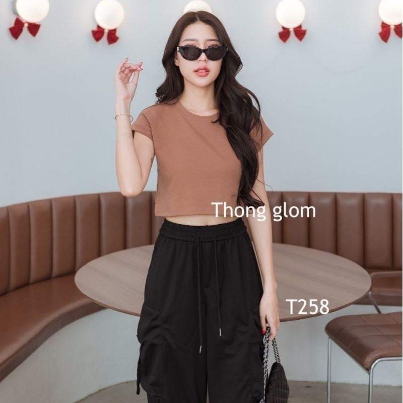 【T613】ThongGlom 弹力棉纯色宽松短款上衣