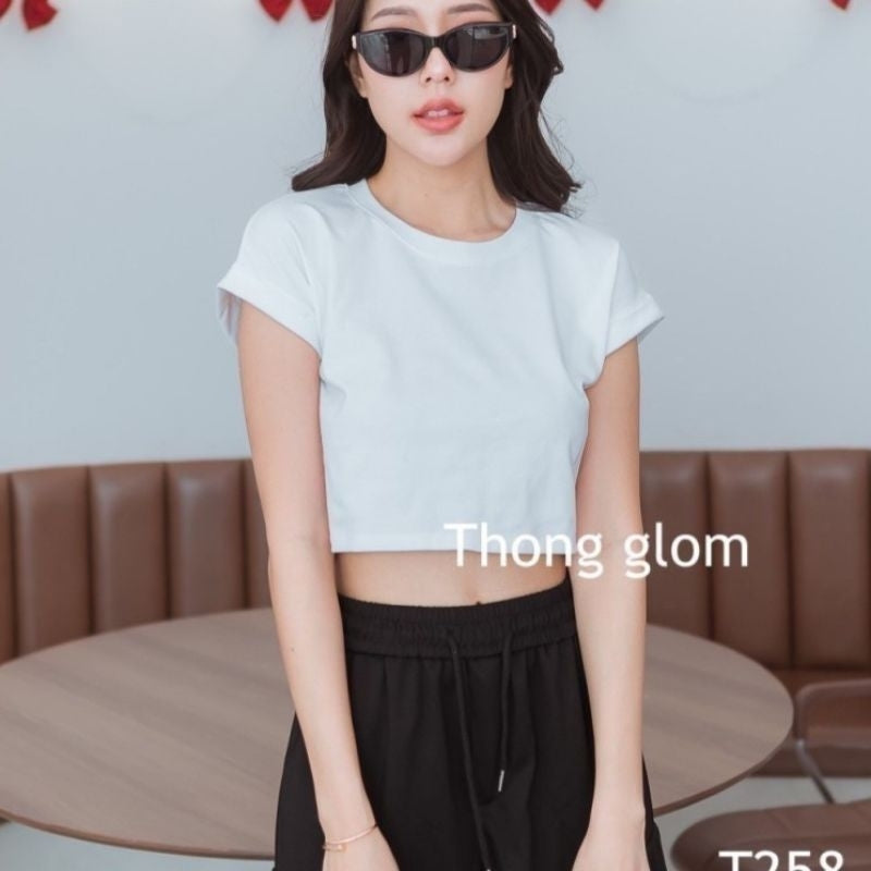 【T613】ThongGlom 弹力棉纯色宽松短款上衣
