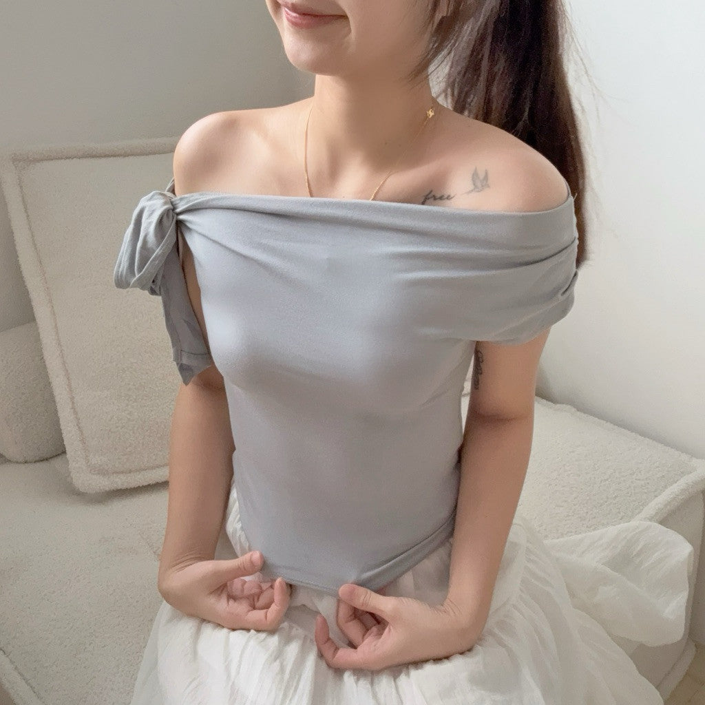 【T788】纯欲天菜💕莫代尔系带修身斜肩款上衣