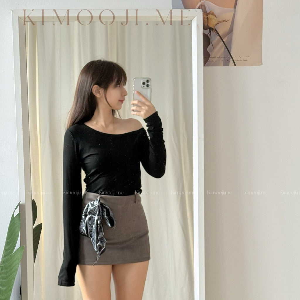 【T798】莫代尔超软！Off Shoulder Long Sleeve Top