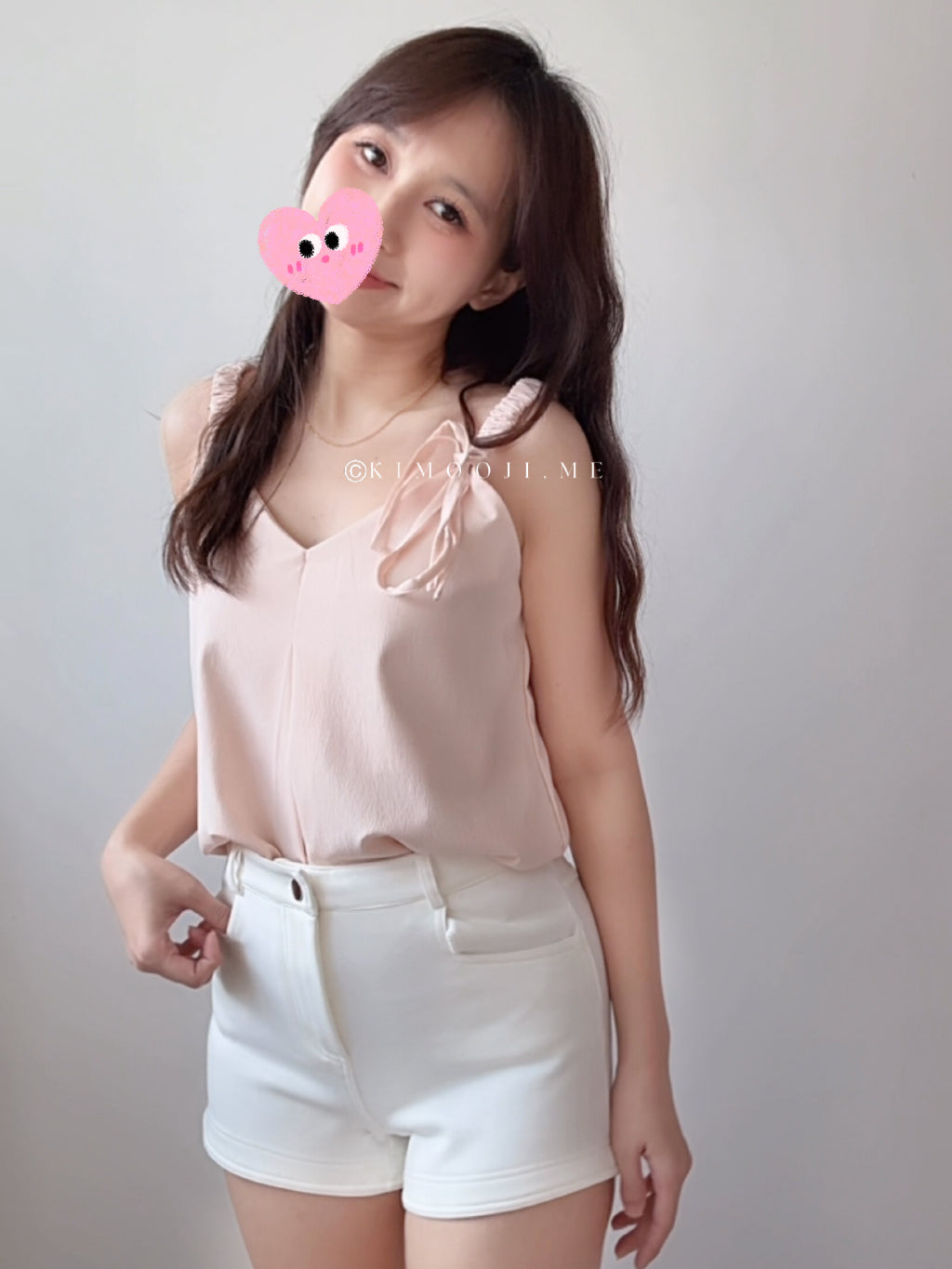 【T921】KIMOOJI 温柔韩系无袖V领蝴蝶结🎀吊带背心上衣