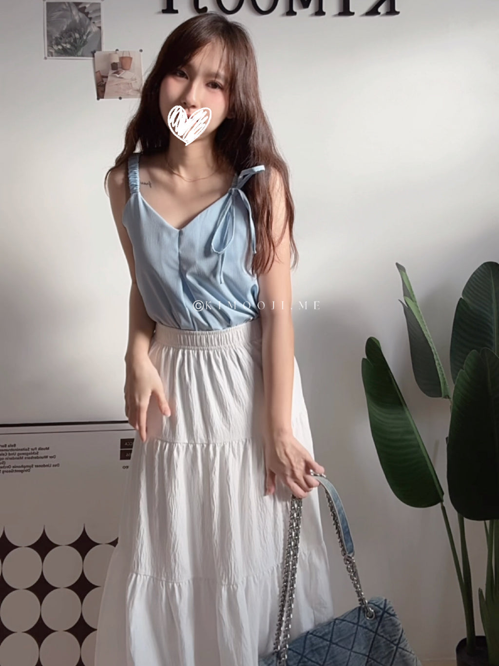 【T921】KIMOOJI 温柔韩系无袖V领蝴蝶结🎀吊带背心上衣