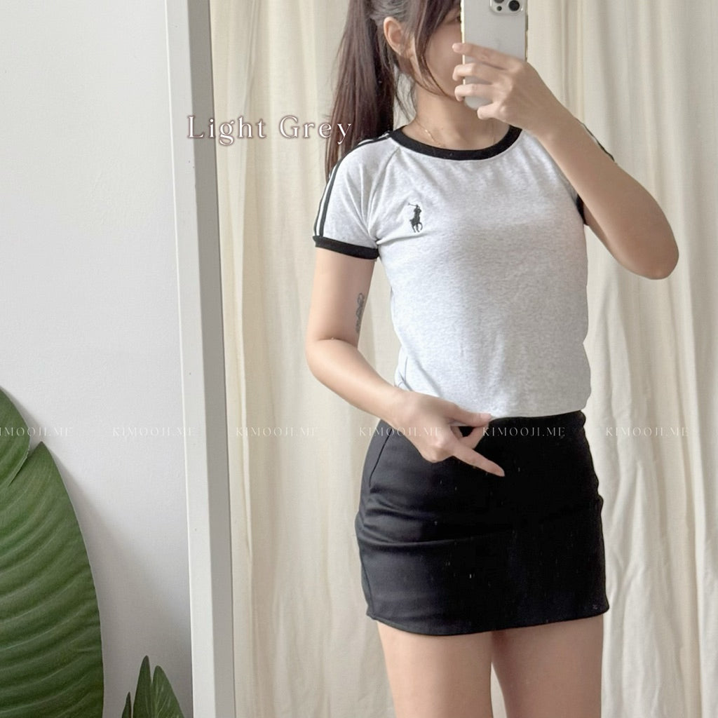 【T817】KOB 高弹力拼色小马刺绣短袖上衣运动风女Tee