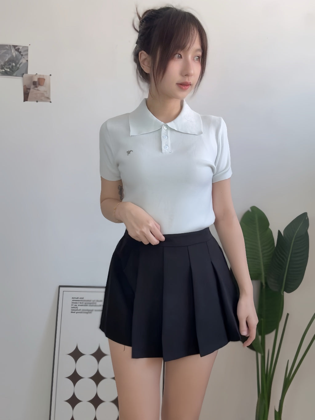 【T972】WAYA Knit Polo T 高品质针织短袖T恤女生