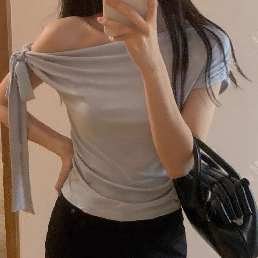【T788】纯欲天菜💕莫代尔系带修身斜肩款上衣