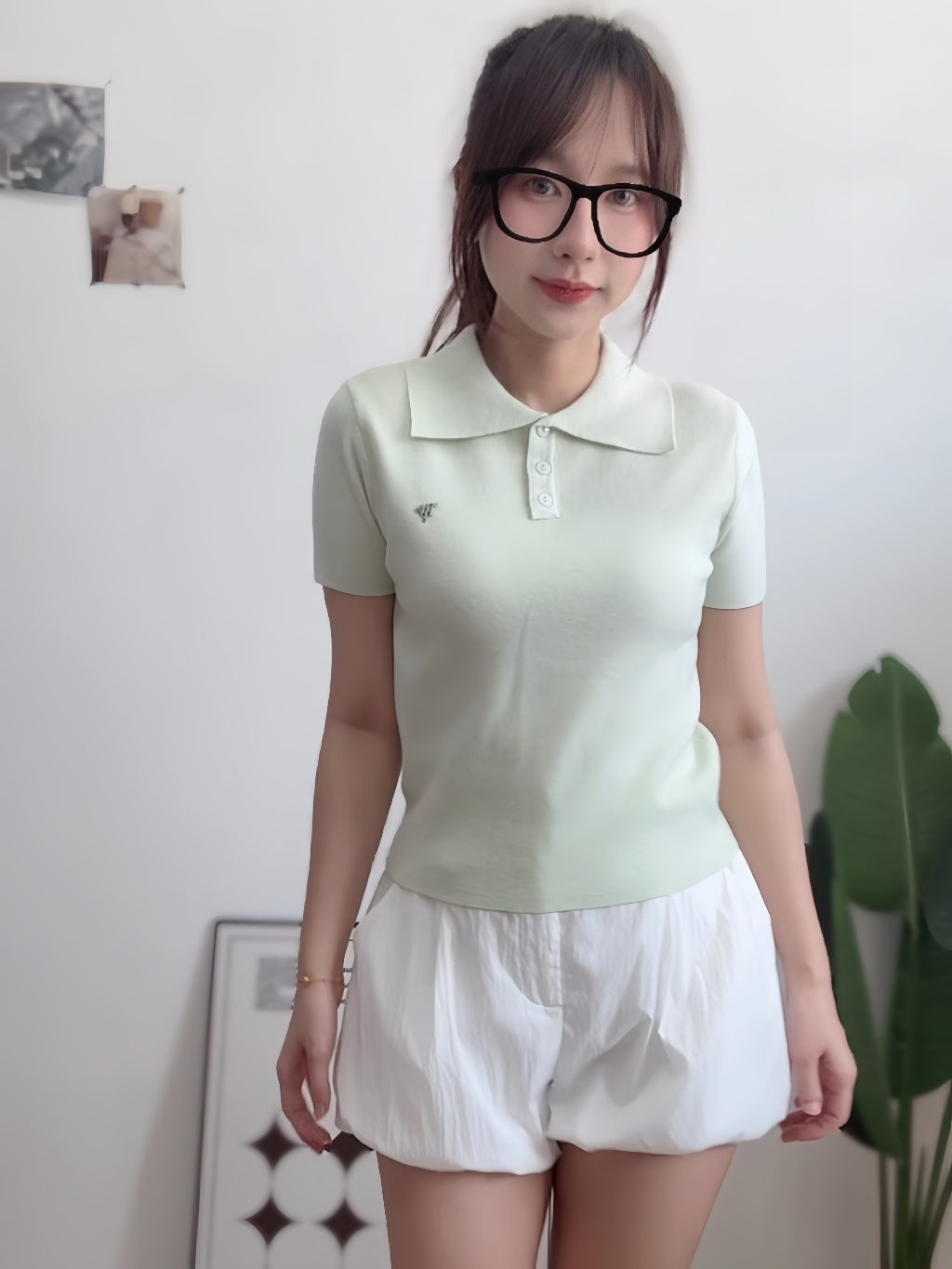 【T972】WAYA Knit Polo T 高品质针织短袖T恤女生