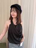 【T1053】Sexy~垂坠挂脖缎面上衣